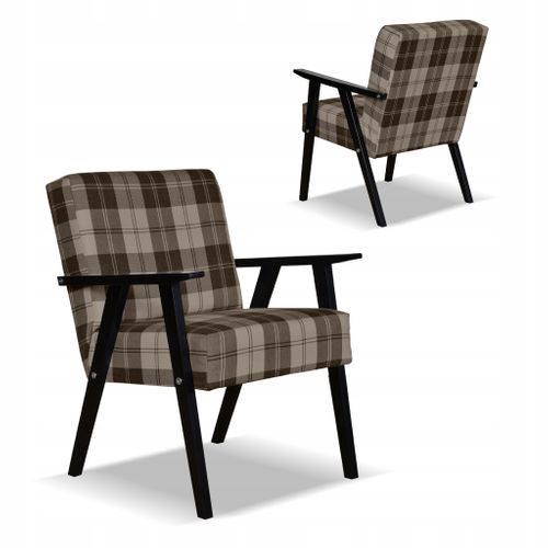 Fauteuil Style Prl Rétro‑vintage Soler — Tissu à Carreaux Marron