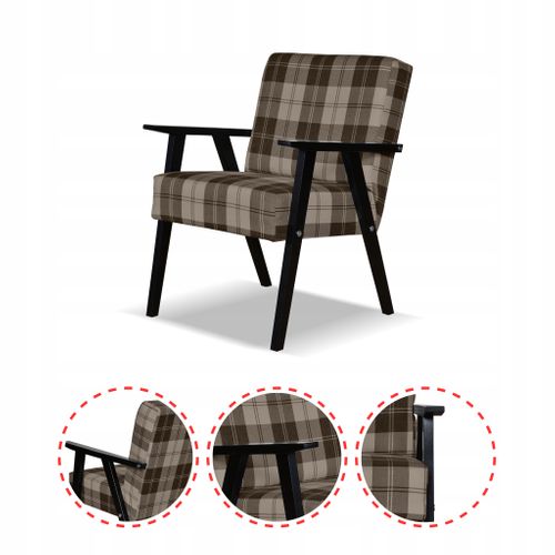 Fauteuil Style Prl Rétro‑vintage Soler — Tissu à Carreaux Marron