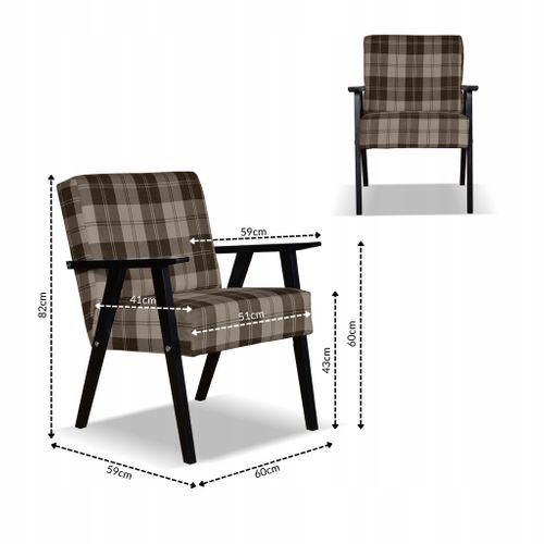 Fauteuil Style Prl Rétro‑vintage Soler — Tissu à Carreaux Marron