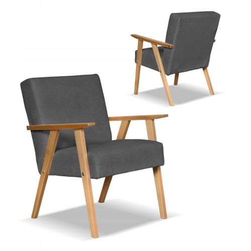 Fauteuil Rétro-vintage Style Prl Soler, Velours Gris Hunter