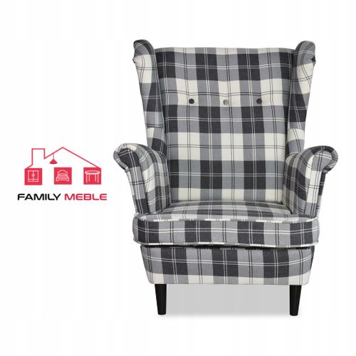 Fauteuil à Oreilles Winston — Design Scandinave De Revêtement à Carreaux Bleu Marine Et Blanc