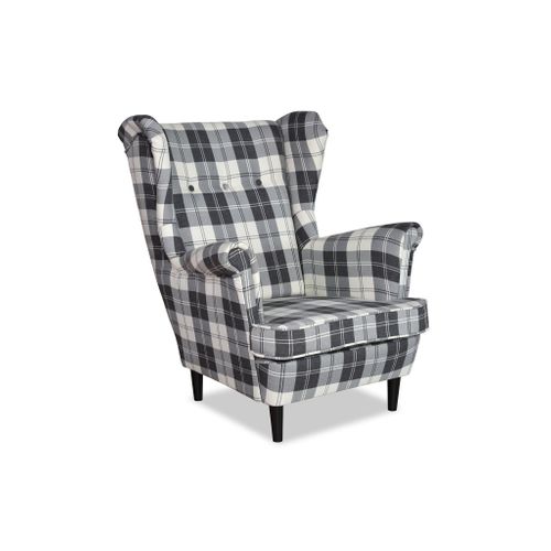 Fauteuil à Oreilles Winston — Design Scandinave De Revêtement à Carreaux Bleu Marine Et Blanc