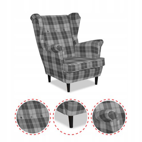 Winston — Fauteuil à Oreilles Au Style Scandinave, En Tissu à Carreaux Gris