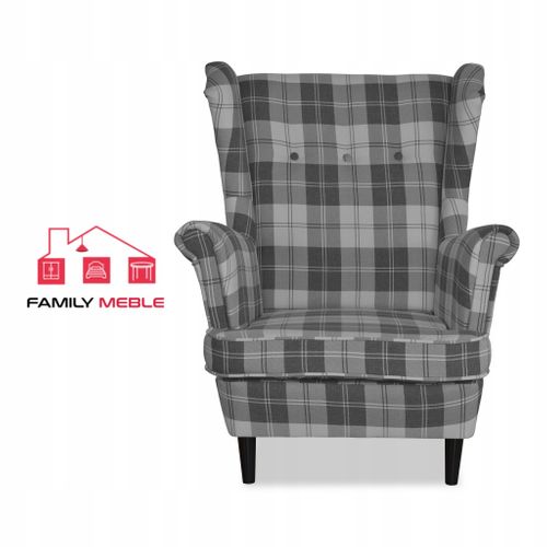 Winston — Fauteuil à Oreilles Au Style Scandinave, En Tissu à Carreaux Gris