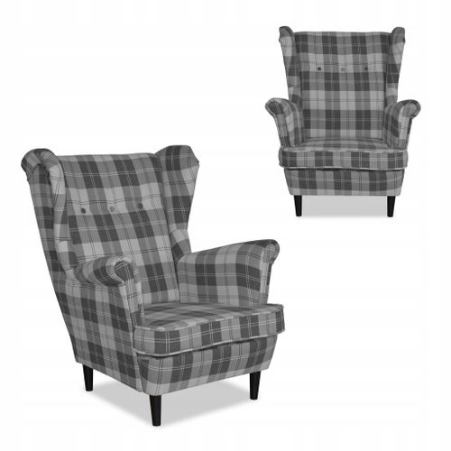 Winston — Fauteuil à Oreilles Au Style Scandinave, En Tissu à Carreaux Gris