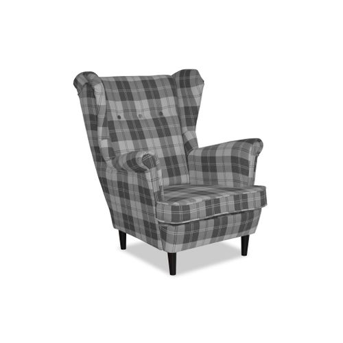 Winston — Fauteuil à Oreilles Au Style Scandinave, En Tissu à Carreaux Gris