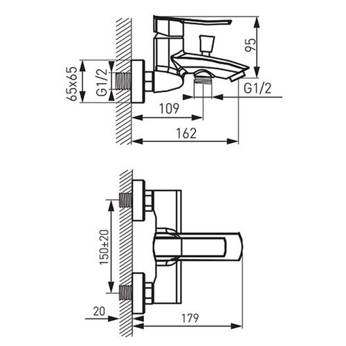 Robinet Mitigeur Mural De Baignoire + Douchette Veneto Chromé