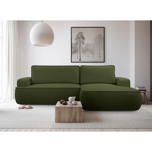Canapé D'angle Droit En Tissu Vert Ablia 267/168/87 Cm - Avec Coffre Et Fonction Lit