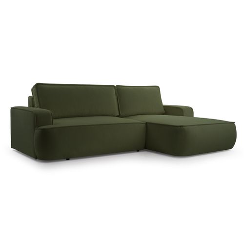 Canapé D'angle Droit En Tissu Vert Ablia 267/168/87 Cm - Avec Coffre Et Fonction Lit