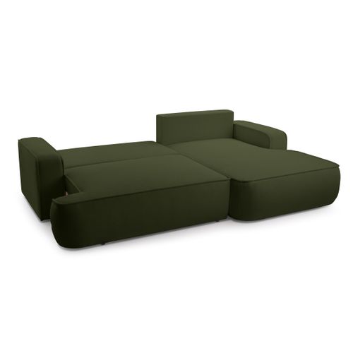 Canapé D'angle Droit En Tissu Vert Ablia 267/168/87 Cm - Avec Coffre Et Fonction Lit