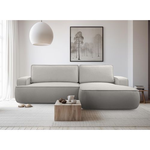 Canapé D'angle Droit En Tissu Gris Clair Ablia 267/168/87 Cm - Avec Coffre Et Fonction Lit
