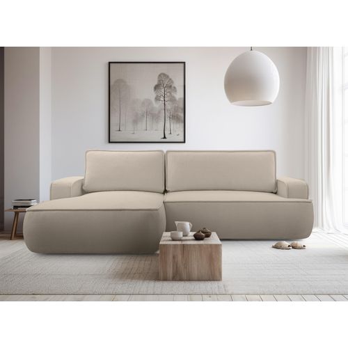 Canapé D'angle Gauche En Tissu Beige Ablia 267/168/87 Cm - Avec Coffre Et Fonction Lit