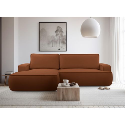 Canapé D'angle Gauche En Tissu Cuivre Ablia 267/168/87 Cm - Avec Coffre Et Fonction Lit