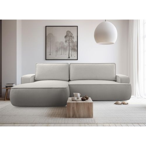 Canapé D'angle Gauche En Tissu Gris Clair Ablia 267/168/87 Cm - Avec Coffre Et Fonction Lit