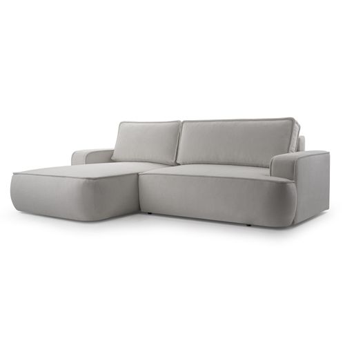Canapé D'angle Gauche En Tissu Gris Clair Ablia 267/168/87 Cm - Avec Coffre Et Fonction Lit