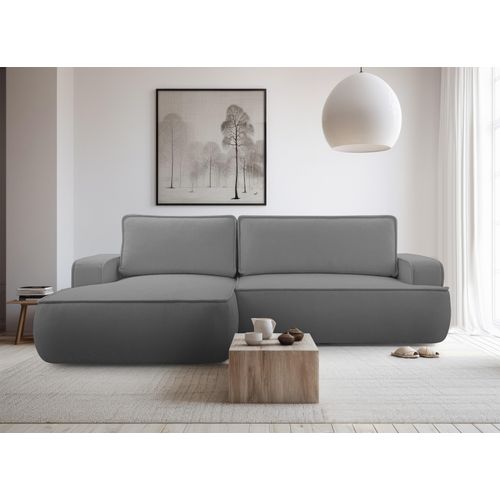 Canapé D'angle Gauche En Tissu Gris Foncé Ablia 267/168/87 Cm - Avec Coffre Et Fonction Lit