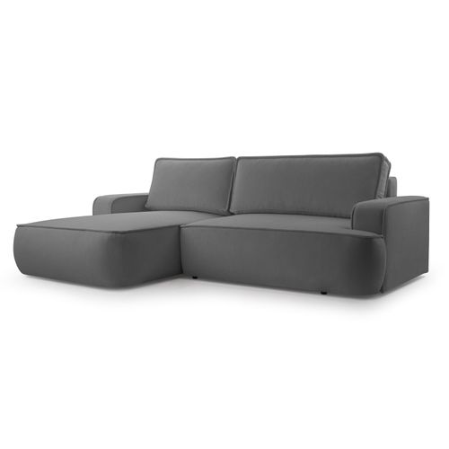 Canapé D'angle Gauche En Tissu Gris Foncé Ablia 267/168/87 Cm - Avec Coffre Et Fonction Lit