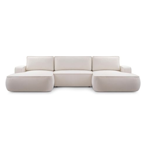 Canapé Panoramique En Tissu Crème Ablia U 364/168/87 Cm - Avec Coffre Et Fonction Lit