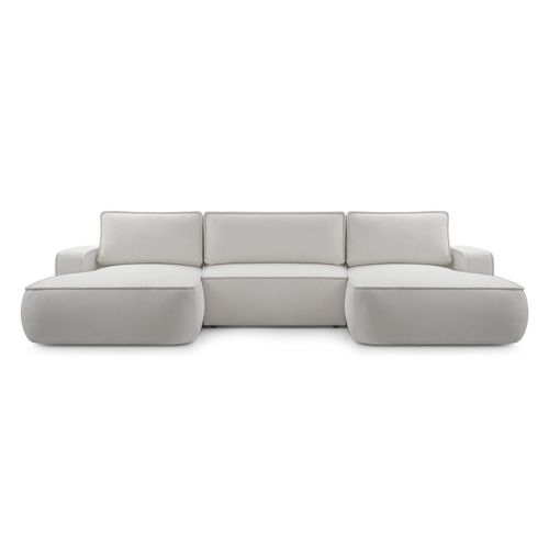 Canapé Panoramique En Tissu Gris Clair Ablia U 364/168/87 Cm - Avec Coffre Et Fonction Lit