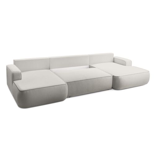 Canapé Panoramique En Tissu Gris Clair Ablia U 364/168/87 Cm - Avec Coffre Et Fonction Lit