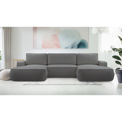 Canapé Panoramique En Tissu Gris Foncé Ablia U 364/168/87 Cm - Avec Coffre Et Fonction Lit