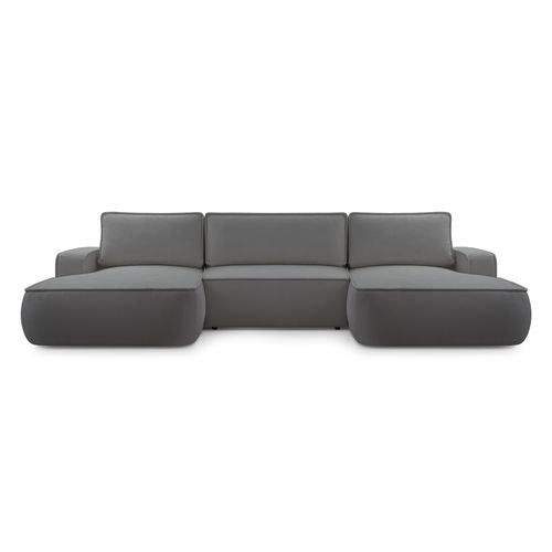 Canapé Panoramique En Tissu Gris Foncé Ablia U 364/168/87 Cm - Avec Coffre Et Fonction Lit