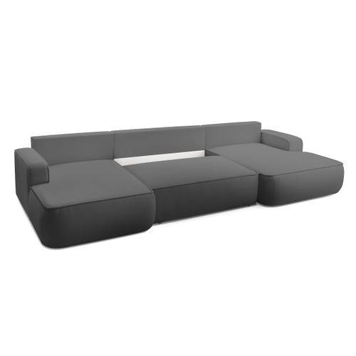 Canapé Panoramique En Tissu Gris Foncé Ablia U 364/168/87 Cm - Avec Coffre Et Fonction Lit