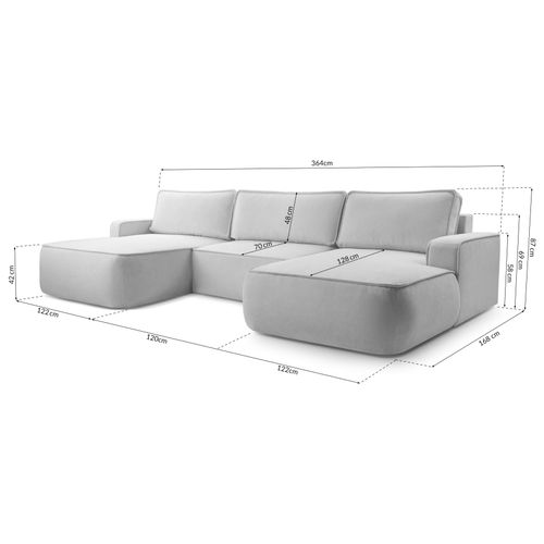 Canapé Panoramique En Tissu Noir Ablia U 364/168/87 Cm - Avec Coffre Et Fonction Lit