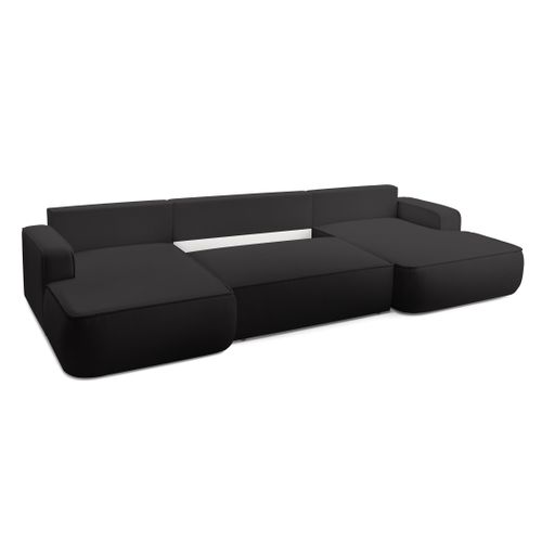 Canapé Panoramique En Tissu Noir Ablia U 364/168/87 Cm - Avec Coffre Et Fonction Lit