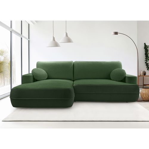 Canapé D'angle Gauche En Tissu Vert Peoni 267/168/87 Cm - Avec Coffre Et Fonction Lit