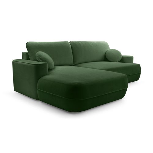 Canapé D'angle Gauche En Tissu Vert Peoni 267/168/87 Cm - Avec Coffre Et Fonction Lit