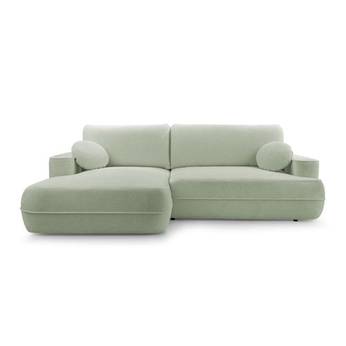 Canapé D'angle Gauche En Tissu Vert Clair Peoni 267/168/87 Cm - Avec Coffre Et Fonction Lit