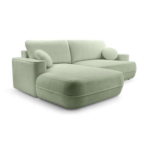 Canapé D'angle Gauche En Tissu Vert Clair Peoni 267/168/87 Cm - Avec Coffre Et Fonction Lit