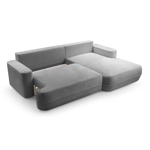 Canapé D'angle Droit En Tissu Gris Clair Peoni 267/168/87 Cm - Avec Coffre Et Fonction Lit