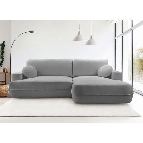 Canapé D'angle Droit En Tissu Gris Clair Peoni 267/168/87 Cm - Avec Coffre Et Fonction Lit