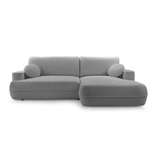Canapé D'angle Droit En Tissu Gris Clair Peoni 267/168/87 Cm - Avec Coffre Et Fonction Lit