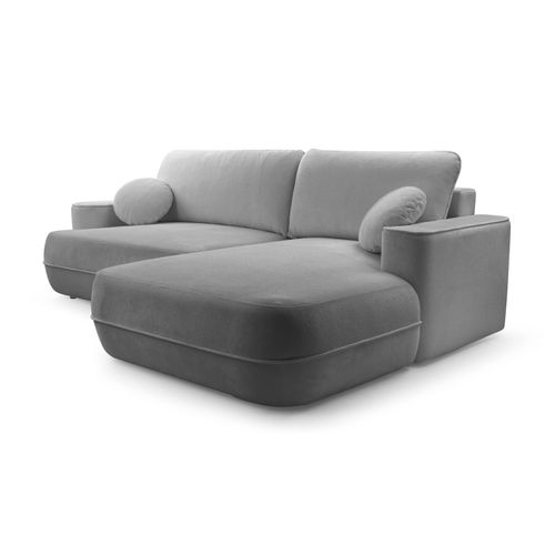 Canapé D'angle Droit En Tissu Gris Clair Peoni 267/168/87 Cm - Avec Coffre Et Fonction Lit