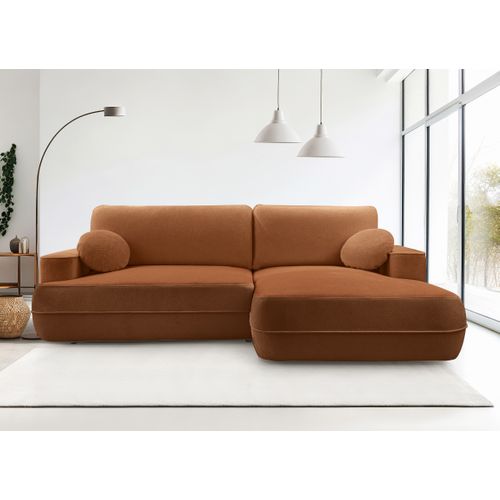 Canapé D'angle Droit En Tissu Cuivre Peoni 267/168/87 Cm - Avec Coffre Et Fonction Lit