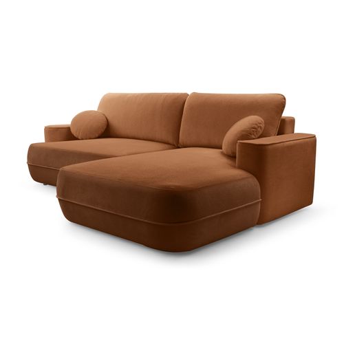 Canapé D'angle Droit En Tissu Cuivre Peoni 267/168/87 Cm - Avec Coffre Et Fonction Lit