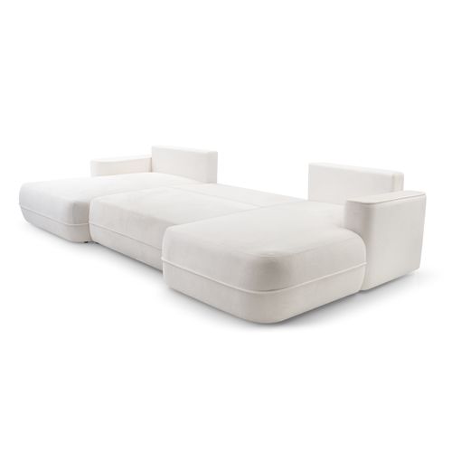 Canapé Panoramique En Tissu Blanc Peoni U 364/168/87 Cm - Avec Coffre Et Fonction Lit