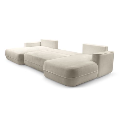 Canapé Panoramique En Tissu Beige Peoni U 364/168/87 Cm - Avec Coffre Et Fonction Lit