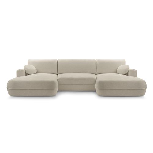 Canapé Panoramique En Tissu Beige Peoni U 364/168/87 Cm - Avec Coffre Et Fonction Lit
