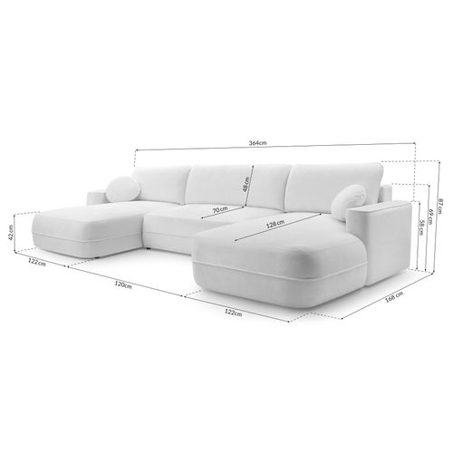 Canapé Panoramique En Tissu Beige Peoni U 364/168/87 Cm - Avec Coffre Et Fonction Lit