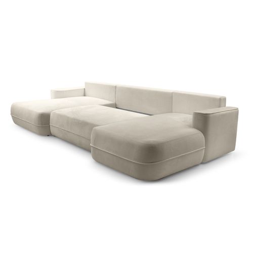 Canapé Panoramique En Tissu Beige Peoni U 364/168/87 Cm - Avec Coffre Et Fonction Lit