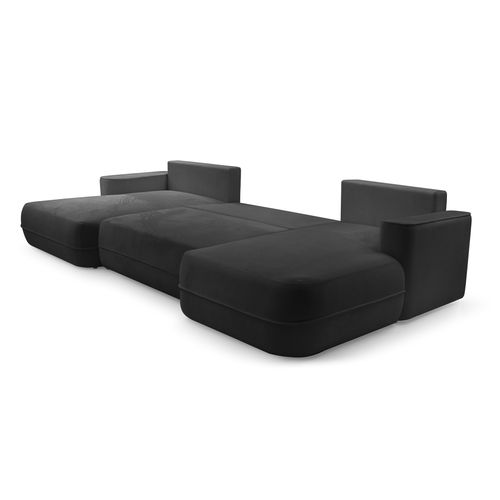 Canapé Panoramique En Tissu Noir Peoni U 364/168/87 Cm - Avec Coffre Et Fonction Lit
