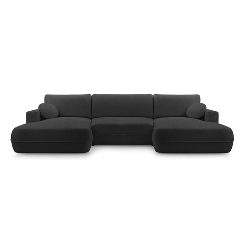 Canapé Panoramique En Tissu Noir Peoni U 364/168/87 Cm - Avec Coffre Et Fonction Lit