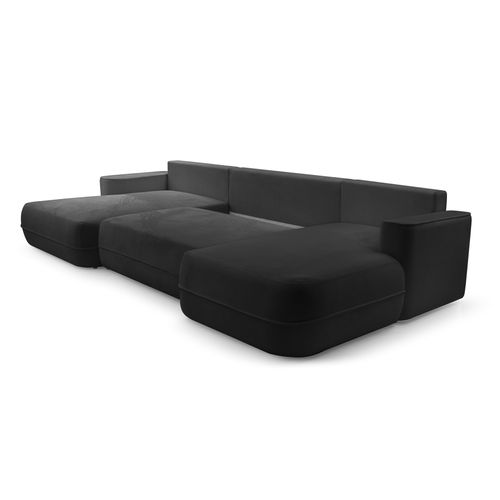 Canapé Panoramique En Tissu Noir Peoni U 364/168/87 Cm - Avec Coffre Et Fonction Lit