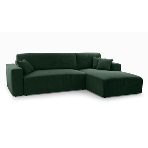 Canapé D'angle Droit En Velours Côtelé Vert Catea  279/145/84 Cm - Coffre + Lit