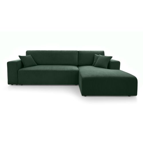Canapé D'angle Droit En Velours Côtelé Vert Catea  279/145/84 Cm - Coffre + Lit
