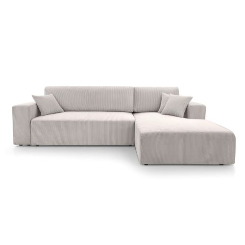 Canapé D'angle Droit En Velours Côtelé Crème Catea 279/145/84 Cm - Coffre + Lit